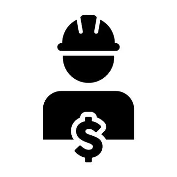 Construction Worker Icon Vector Dollar Sign Symbol with Male Person Avatar Stock Illustration