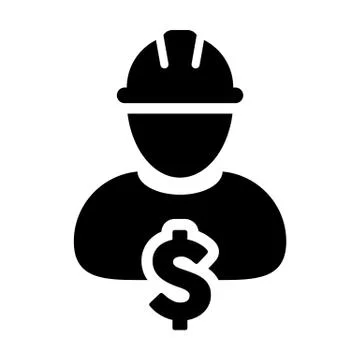 Construction Worker Icon Vector Dollar Sign Symbol with Male Person Avatar Illustrazione stock