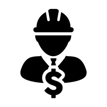 Construction Worker Icon Vector Dollar Sign Symbol with Male Person Avatar Stock Illustration