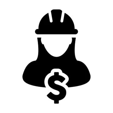 Construction Worker Icon Vector Dollar Sign Symbol with Female Person Avatar Stock Illustration