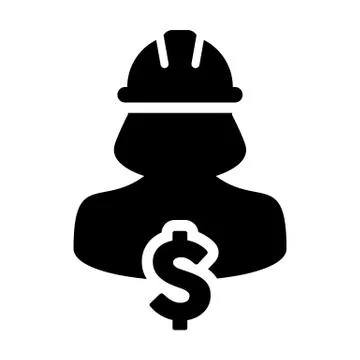 Construction Worker Icon Vector Dollar Sign Symbol with Female Person Avatar Illustrazione stock