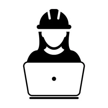 Construction worker icon vector female service person profile avatar with laptop Stock Illustration