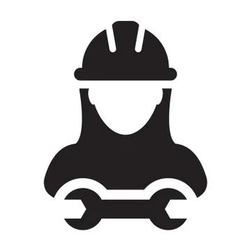 Construction worker icon vector female service person profile avatar hardhat Stock Illustration