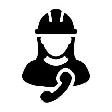 Construction worker icon vector female service person profile avatar with phone Stock Illustration