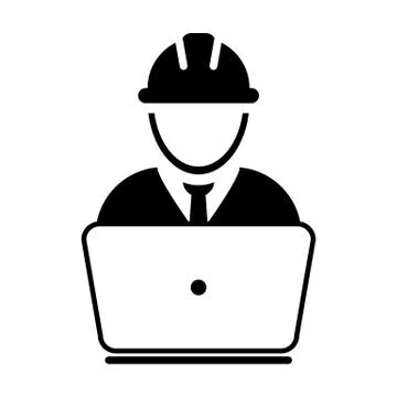 Construction worker icon vector male service person profile avatar with laptop Stock Illustration
