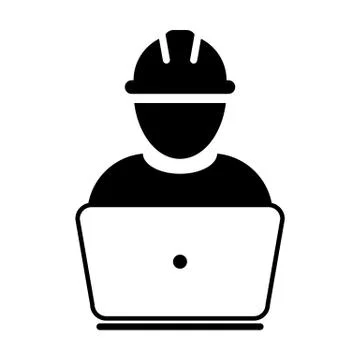 Construction worker icon vector male service person profile avatar with laptop Stock Illustration