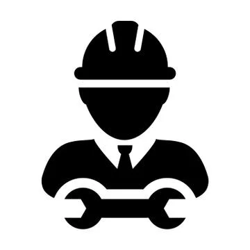 Construction worker icon vector male service person profile avatar with hardhat Stock Illustration