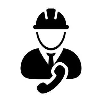 Construction worker icon vector male service person profile avatar with phone Stock Illustration