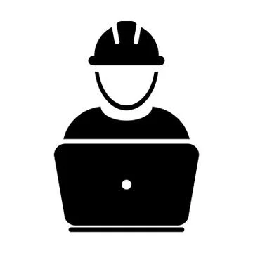 Construction worker icon vector male service person profile avatar with laptop Stock Illustration