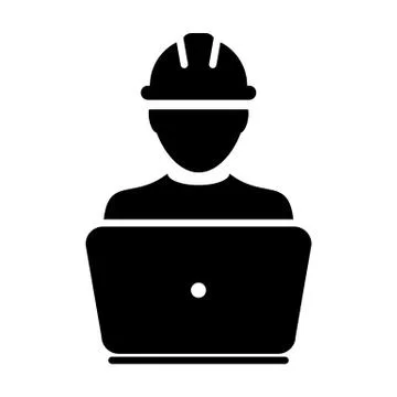 Construction worker icon vector male service person profile avatar with laptop Stock Illustration