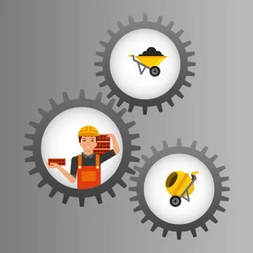 Construction worker inside mechanical gear and tools Stock Illustration