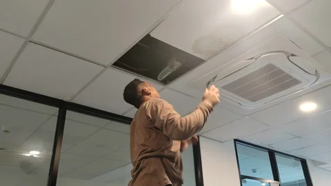 Construction Worker Inspecting Ceiling Leak Stock Footage 320525443