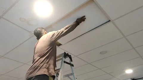 Construction Worker Inspecting Ceiling Leak Stock Footage 320525447