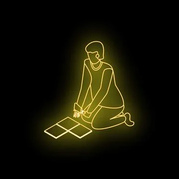 Construction worker installing floor tiles neon sign Ilustración de archivo