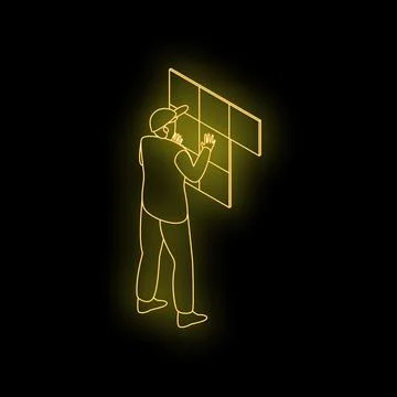 Construction worker installing modern solar panels for renewable energy Ilustración de archivo