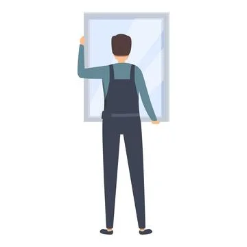 Construction worker is installing a new window Stock Illustration