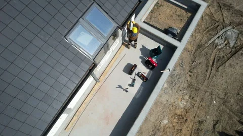 Construction Worker Installing Roof Gutter System Video stock 240486329