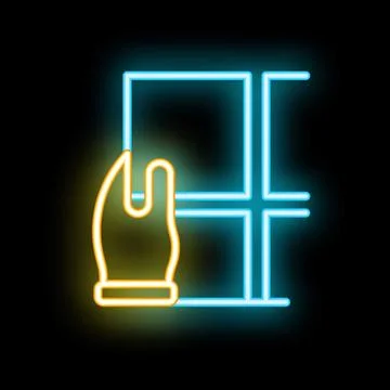 Construction worker installing window glass pane neon sign Stock Illustration