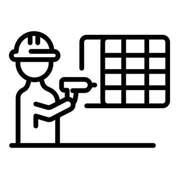 Construction worker installing window glass with drilling machine Stock Illustration