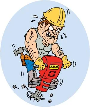 Construction worker jackhammer drilling cartoon Stock Illustration