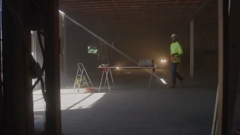 Construction Worker On Job Site Wearing Hard Hat Video stock 270388441
