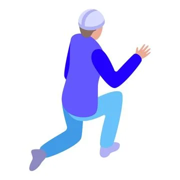 Construction worker kneeling and pointing with hand isometric illustration Illustrazione stock