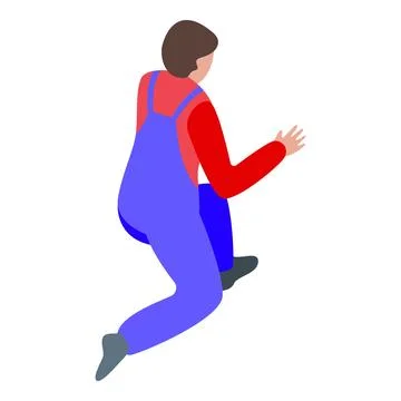 Construction worker kneeling down reaching out isometric view Stock Illustration