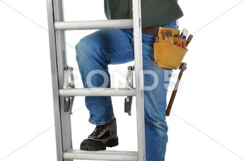 Construction worker on ladder Stock Photos