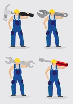 Construction Worker with Large Tools Vector Illustration イラスト素材