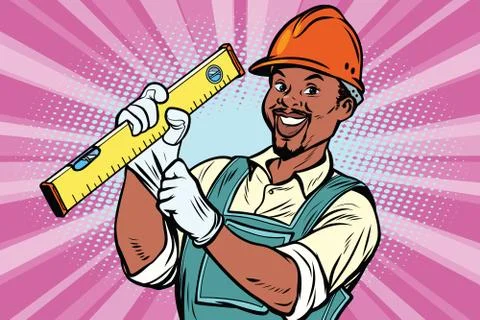 Construction worker with level Stock Illustration