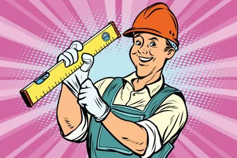 Construction worker with level Stock Illustration