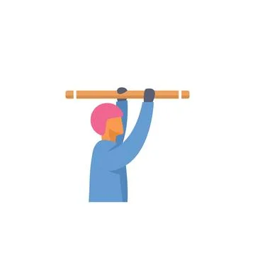 Construction worker lifting heavy wooden plank above his head Ilustración de archivo