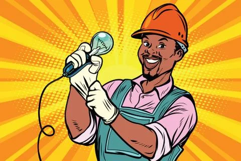 Construction worker with  light bulb Stock Illustration