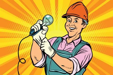 Construction worker with light bulb Stock Illustration