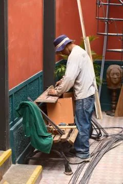 Construction worker in lima, peru Stock Photos