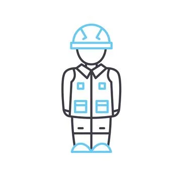 Construction worker line icon, outline symbol, vector illustration, concept sign 스톡 일러스트
