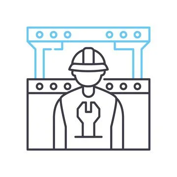 Construction worker line icon, outline symbol, vector illustration, concept sign Stock Illustration