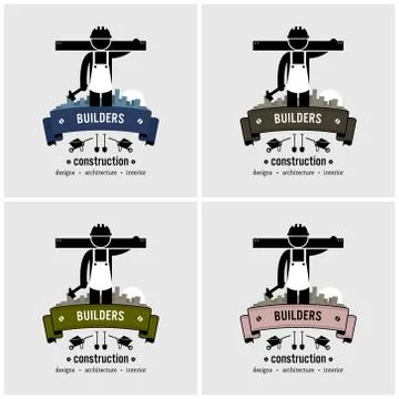 Construction worker logo design. Vector artwork of industrial builder, labor, 스톡 일러스트