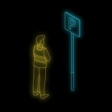 Construction worker looking for parking sign isometric view Stock Illustration