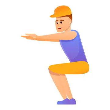 Construction worker make exercise icon, cartoon style Stock Illustration