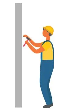 Construction Worker, Man with Hammer and Nails Stock Illustration