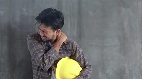 Construction worker man have shoulder pain Stock Footage 138808479
