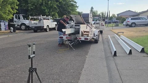 Construction worker manufacturing new rain gutters Stock Footage 247781915
