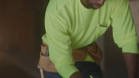 Construction Worker Measuring On Desk At Job Site Stock Footage 270388527