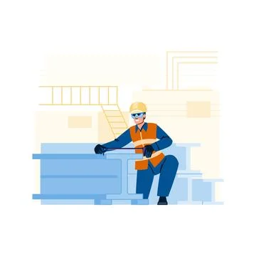 Construction worker measuring metal beam on building site イラスト素材