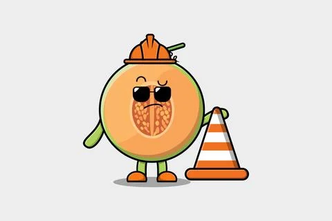 Construction worker Melon cute character mascot Stock Illustration
