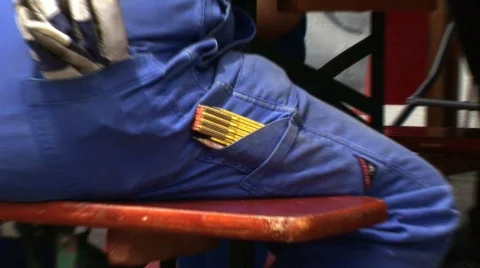 Construction Worker mesure pencil Stock Footage 473951