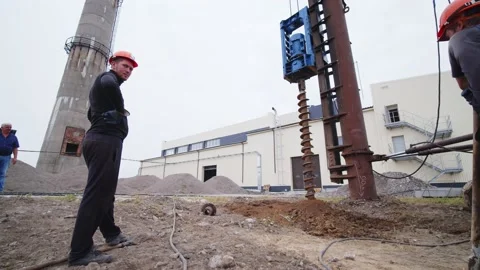 Construction Worker Near Big Drilling Machine Stock Footage 197115513