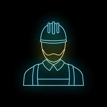 Construction worker neon avatar glowing professional icon Stock Illustration