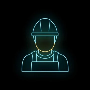 Construction worker neon glow line icon avatar Illustrazione stock